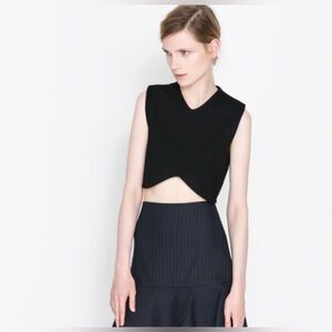 NWT Zara Black Crop Form Fitted Top Back Zipper Sz M
